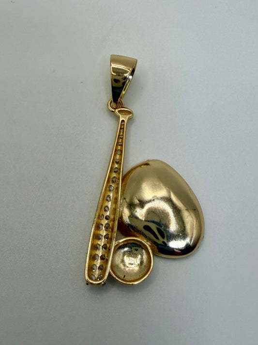 Gold Plated Sterling Silver CZ Bat, Glove, Baseball Pendant