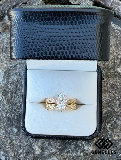 B-R-2848 14K Yellow Gold 1.51CT Lab Grown Marquise with .23CTW Vine Band Set 0