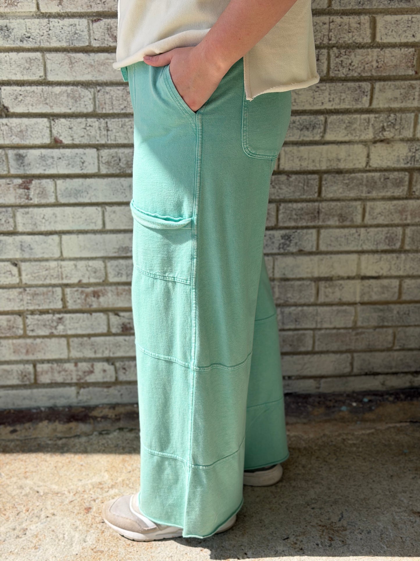 EB50523 Easel Atlantis Green Wide Leg Pants