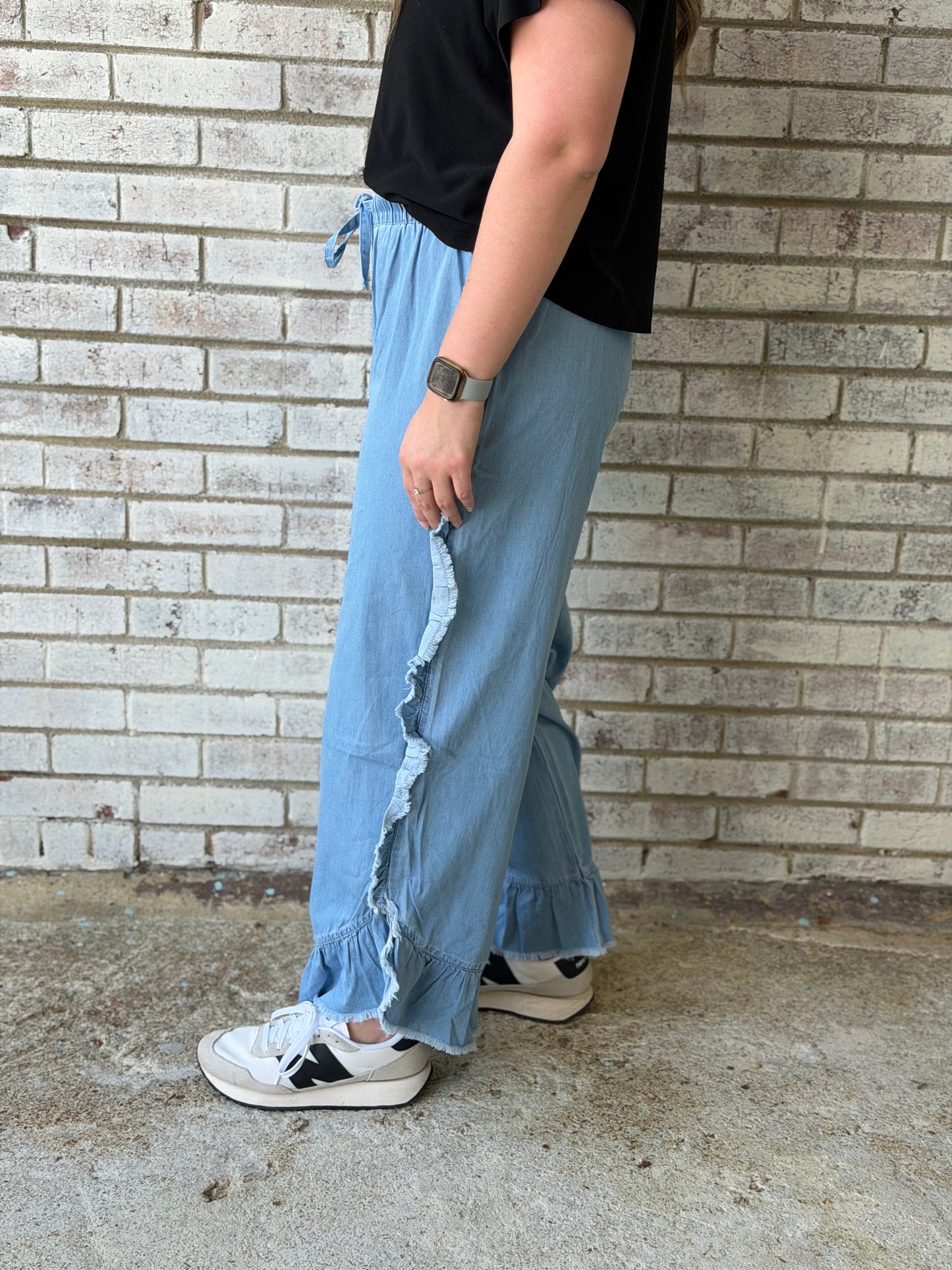 PP-0126-PNT-DNM-RFL Simply Southern Women's Ruffle Denim Pants