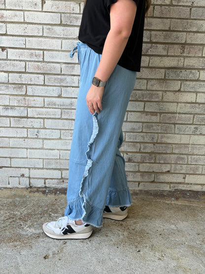 PP-0126-PNT-DNM-RFL Simply Southern Women's Ruffle Denim Pants