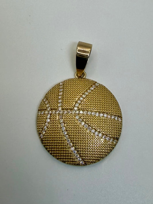 Gold Plated Sterling Silver CZ Basketball Pendant