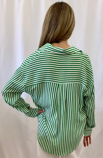7660B-GN Grace & Emma Kathryn Button Up Green Stripe Shirt