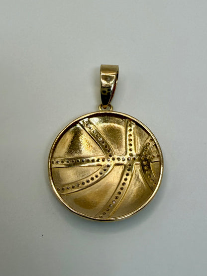 Gold Plated Sterling Silver CZ Basketball Pendant