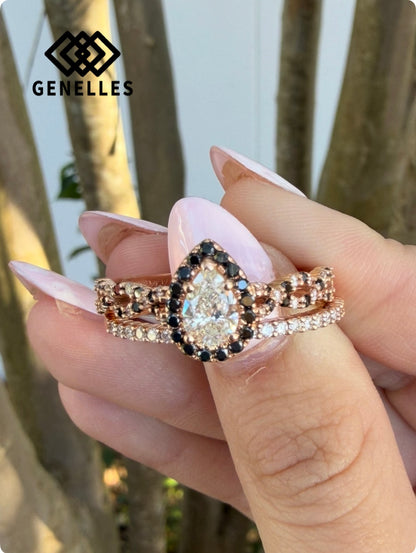 U 48063 Estate 14K Rose Gold Black and Natural Diamonds Wedding Set .50C .30S .20B
