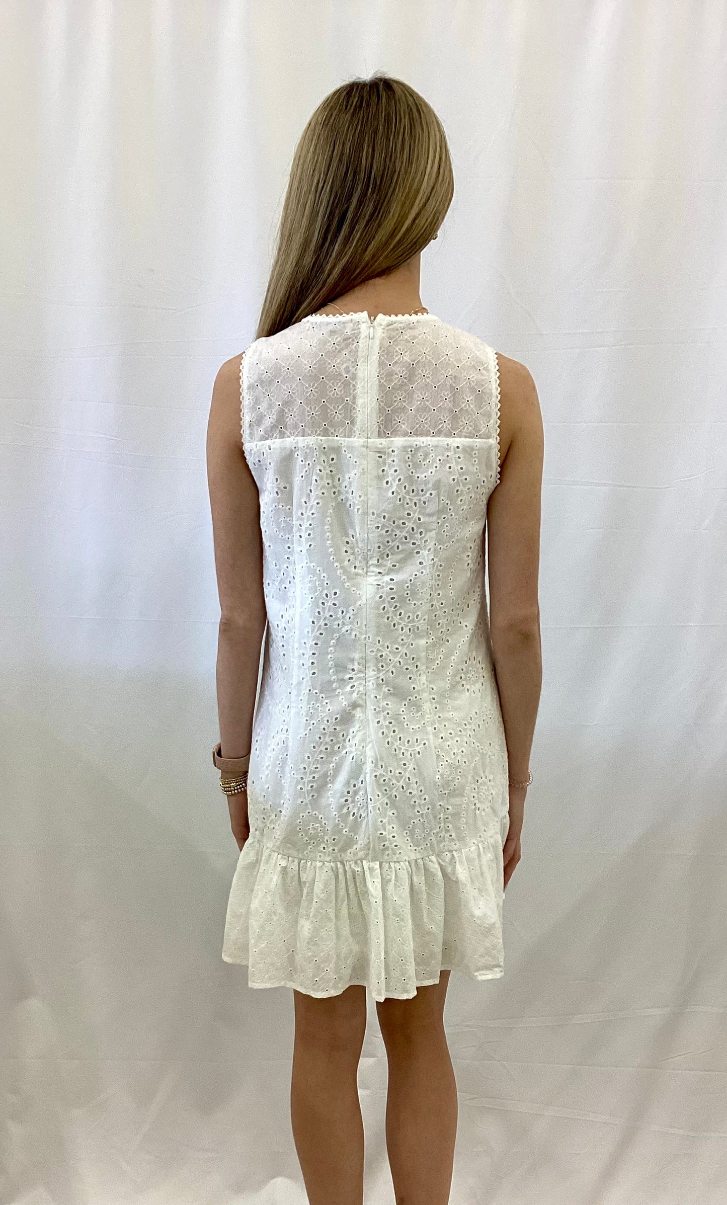 PP-0126-DRS-SUN-WHITE Simply Southern Sleeveless Eyelet Ruffled White Dress