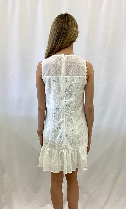 PP-0126-DRS-SUN-WHITE Simply Southern Sleeveless Eyelet Ruffled White Dress