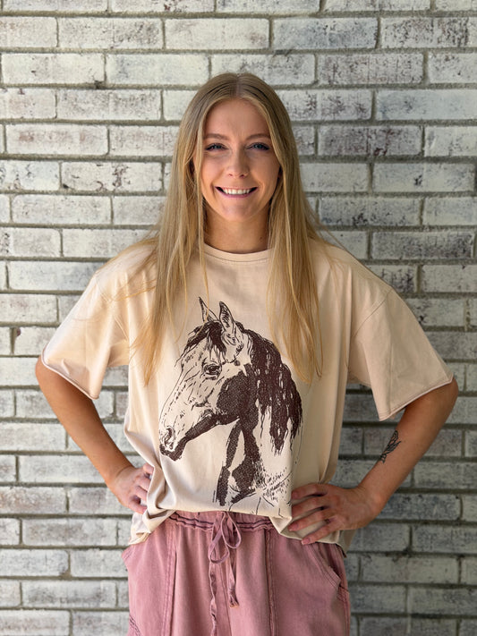 7821B-BG-BH Beige Horse Boxy Tee