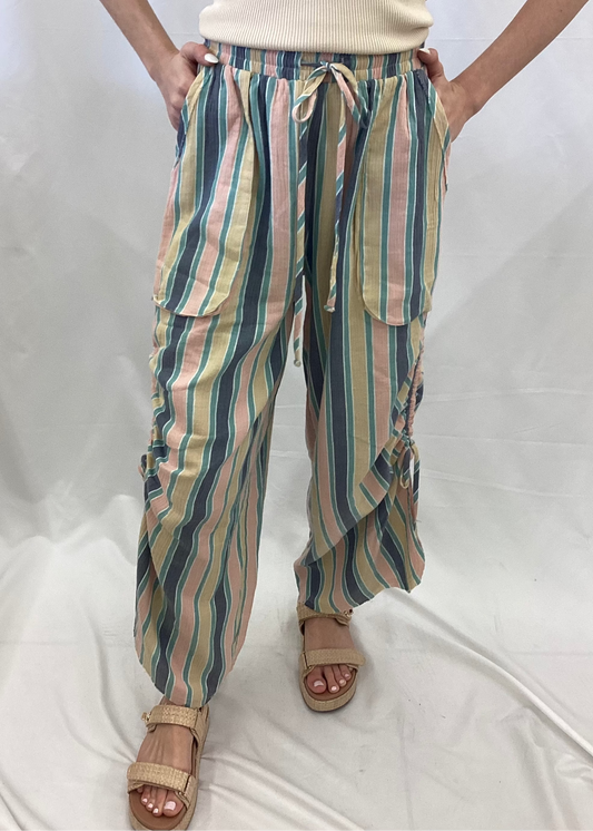 SB600013 Easel Cotton Gauze Print Striped Pants