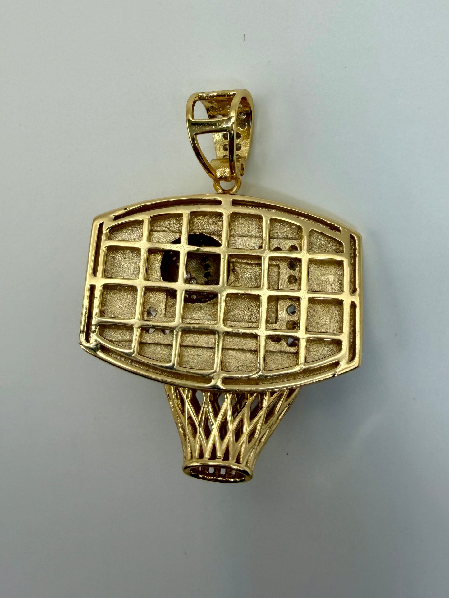 Gold Plated Sterling Silver CZ Basketball Hoop Pendant