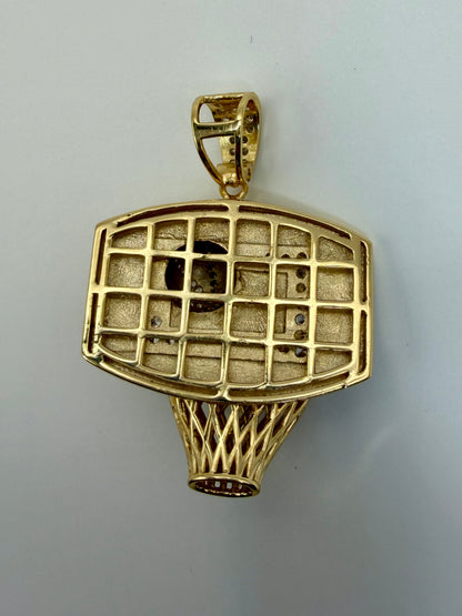 Gold Plated Sterling Silver CZ Basketball Hoop Pendant