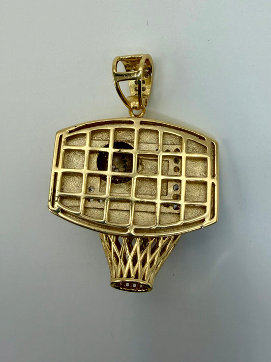 Gold Plated Sterling Silver CZ Basketball Hoop Pendant