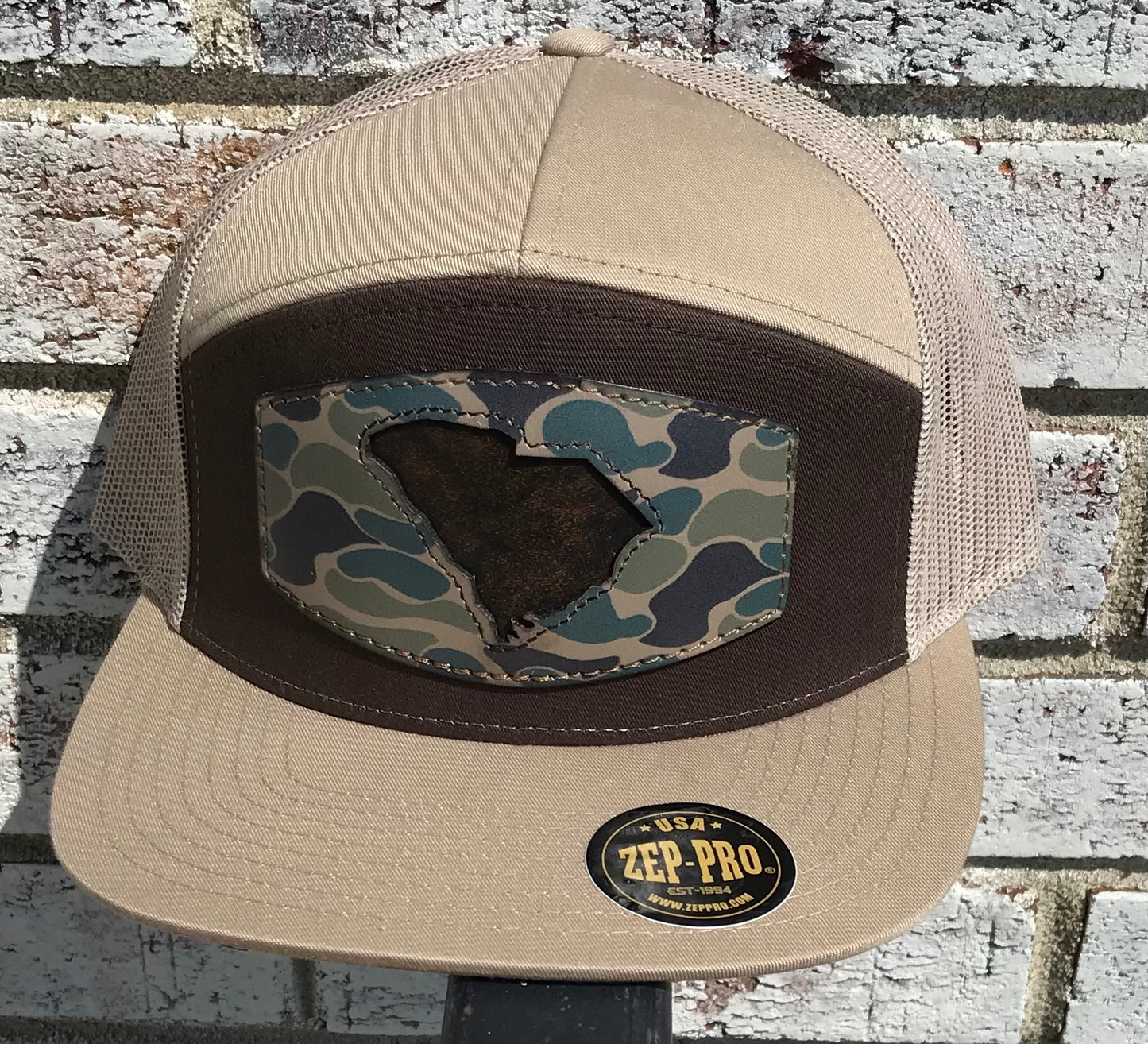 HR7PBR-OS-SCCUT Zep-pro 7 Panel Old School Camo SC Cut Out Cap Khaki/Brown
