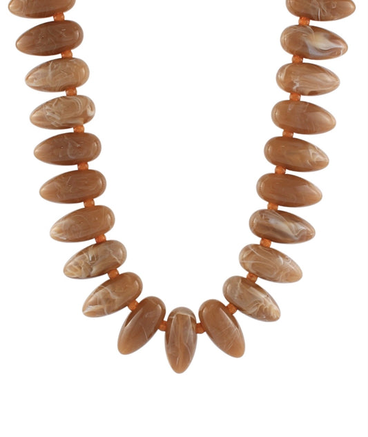 NN88709-006 Fashion Jewelry Marble Pebble Bead Necklace Taupe 0