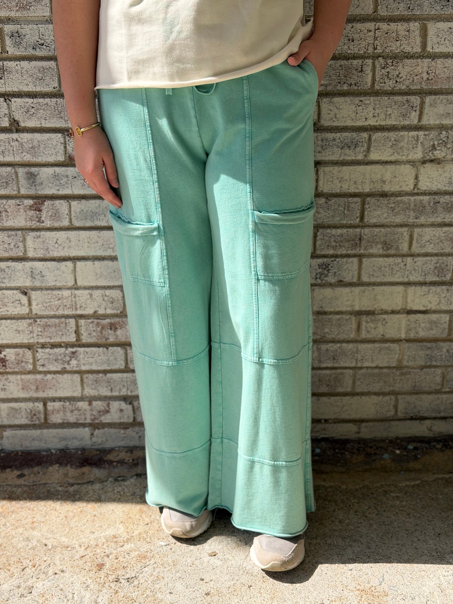 EB50523 Easel Atlantis Green Wide Leg Pants