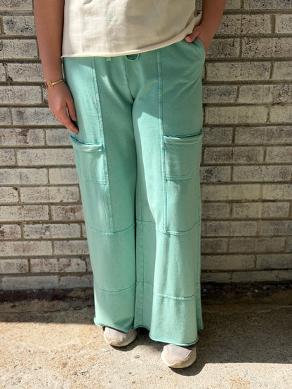 EB50523 Easel Atlantis Green Wide Leg Pants