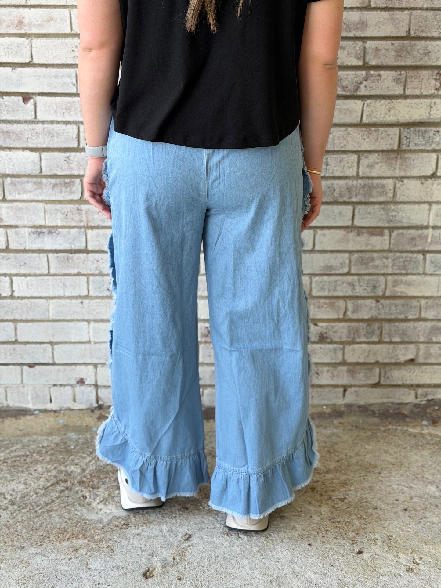 PP-0126-PNT-DNM-RFL Simply Southern Women's Ruffle Denim Pants