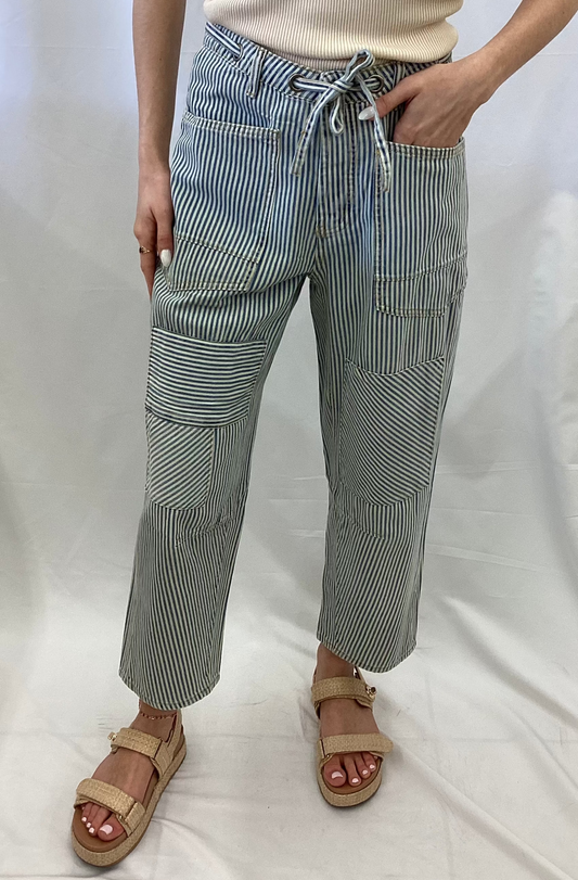 EB56216 Easel Blue/Off White Striped Washed Pant