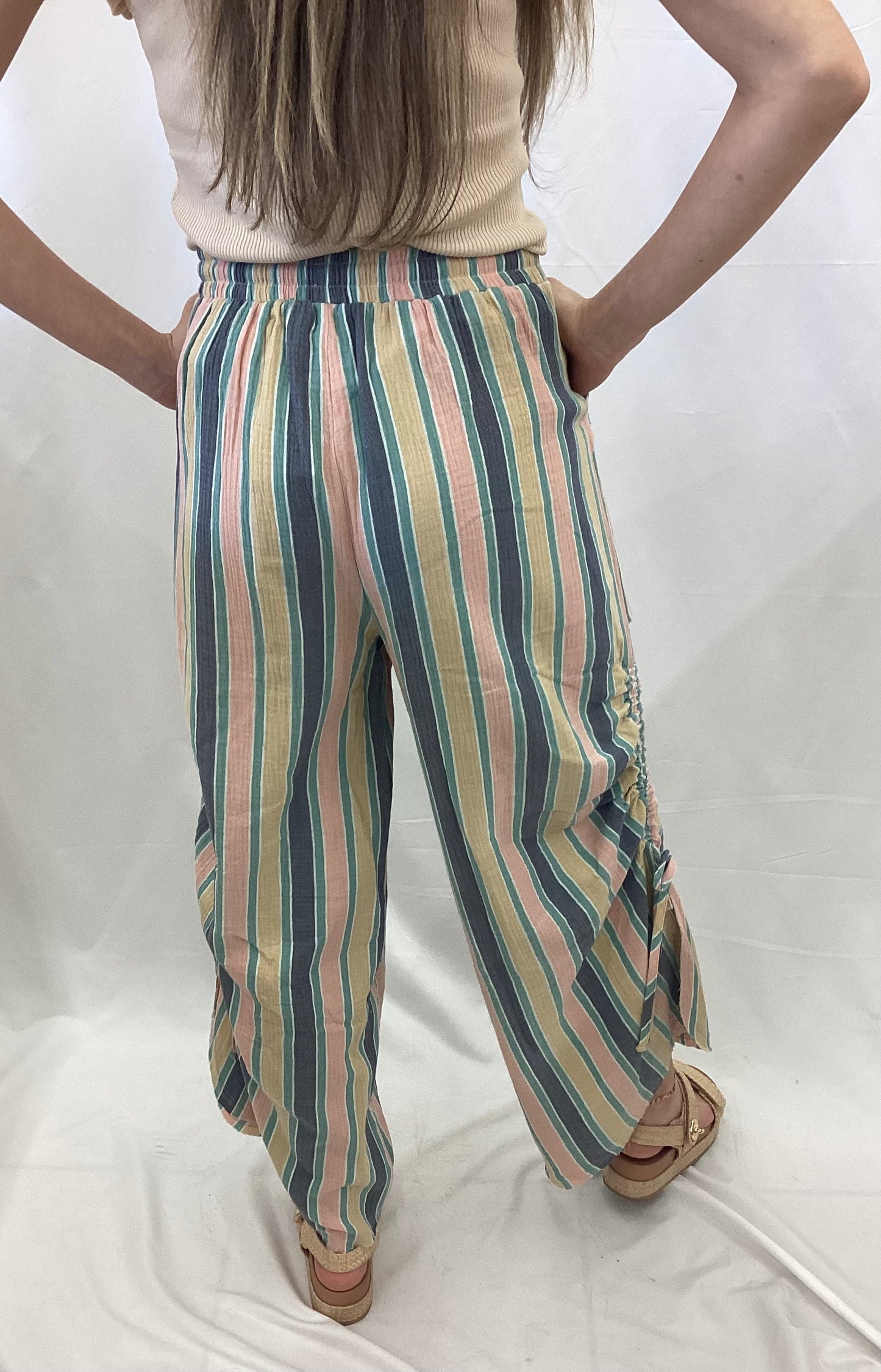 SB600013 Easel Cotton Gauze Print Striped Pants