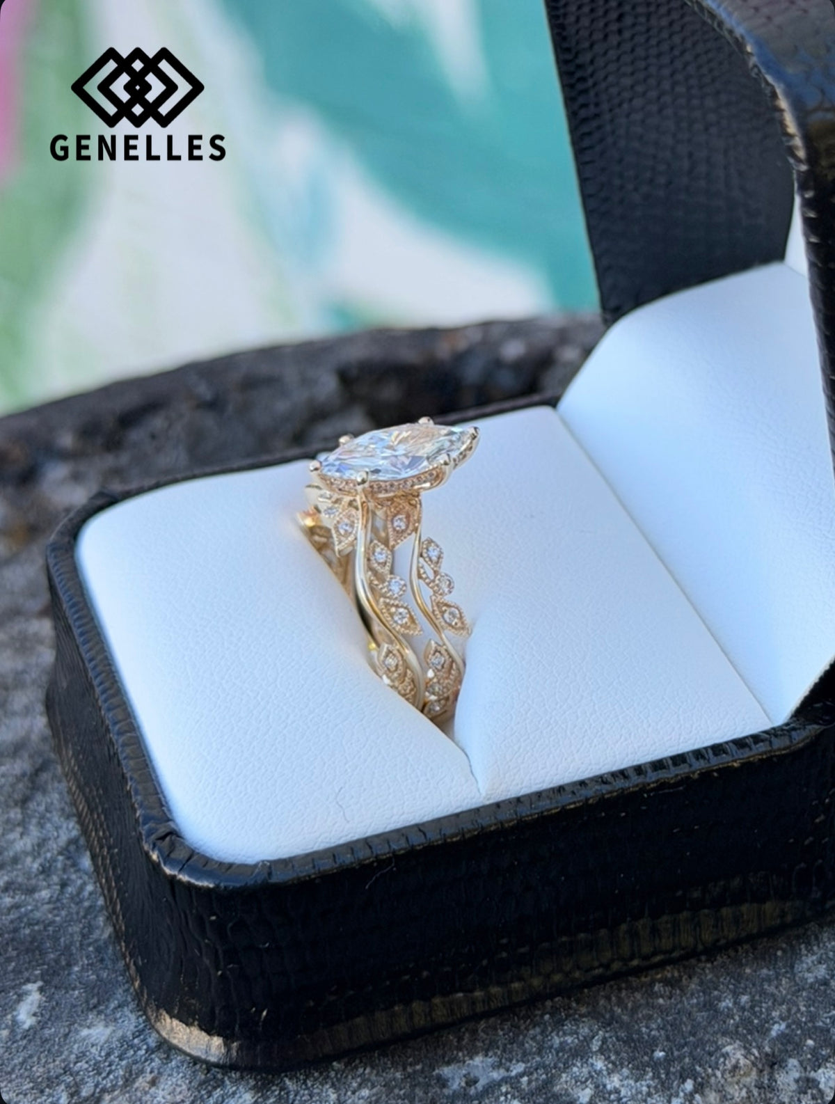 B-R-2848 14K Yellow Gold 1.51CT Lab Grown Marquise with .23CTW Vine Band Set 0