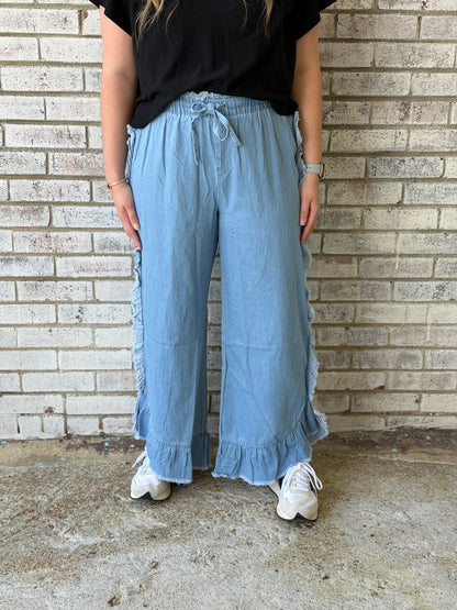 PP-0126-PNT-DNM-RFL Simply Southern Women's Ruffle Denim Pants