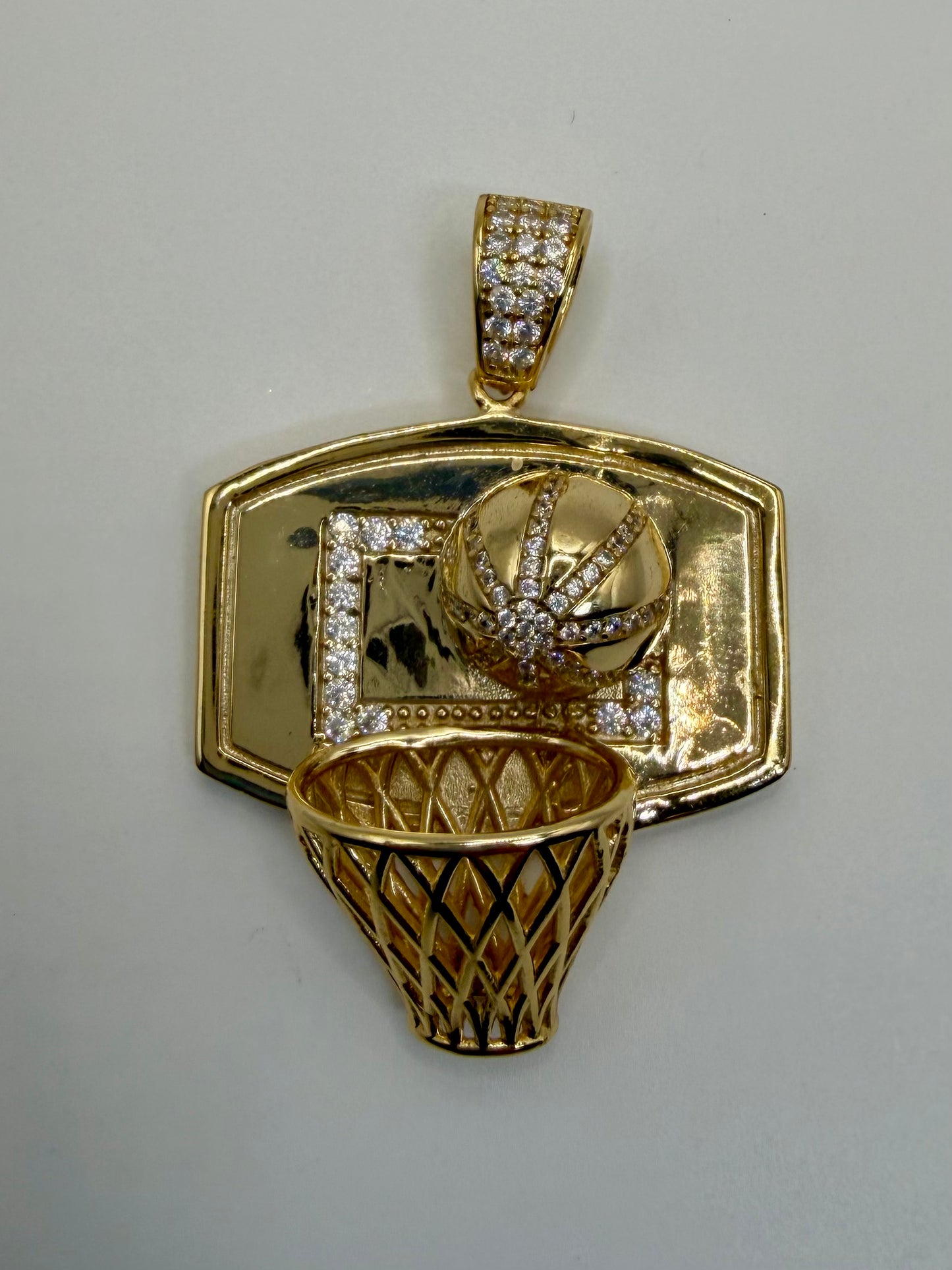 Gold Plated Sterling Silver CZ Basketball Hoop Pendant