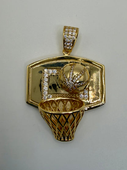Gold Plated Sterling Silver CZ Basketball Hoop Pendant