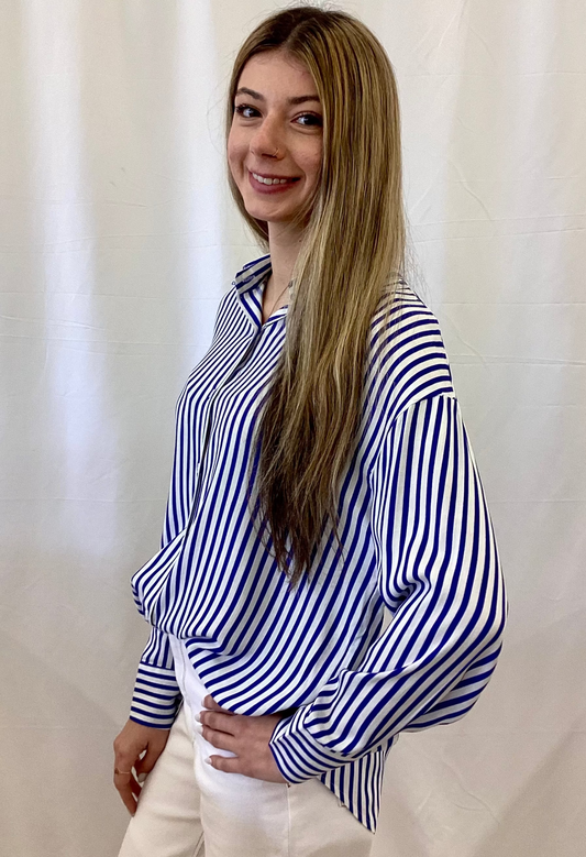 7660-B NB Grace & Emma Kathryn Button Up Blue Stripe