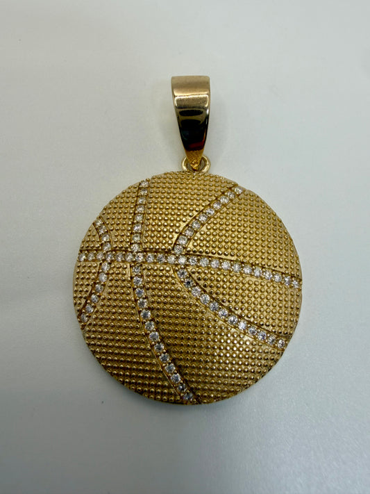 Gold Plated Sterling Silver CZ Basketball Pendant