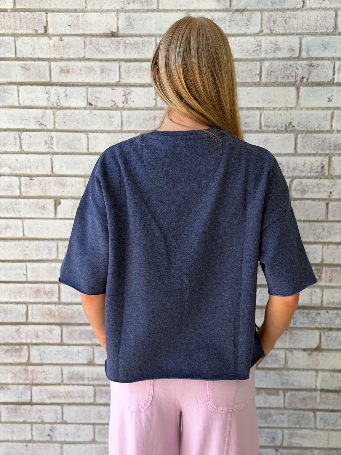 RDG61A22SLD Royce Navy Short Sleeve Crew Fleece Top