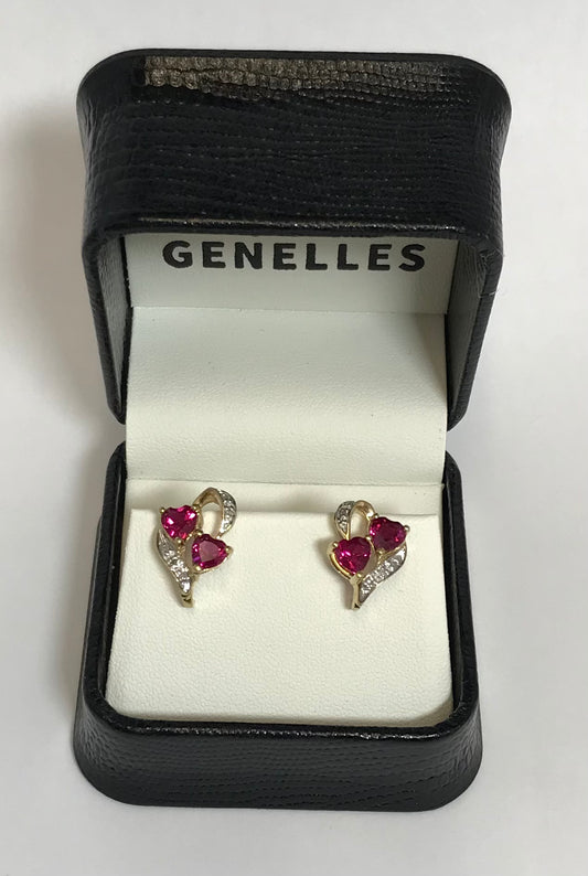 U 45719 10K YG Red/Clear Stone Heart Earrings