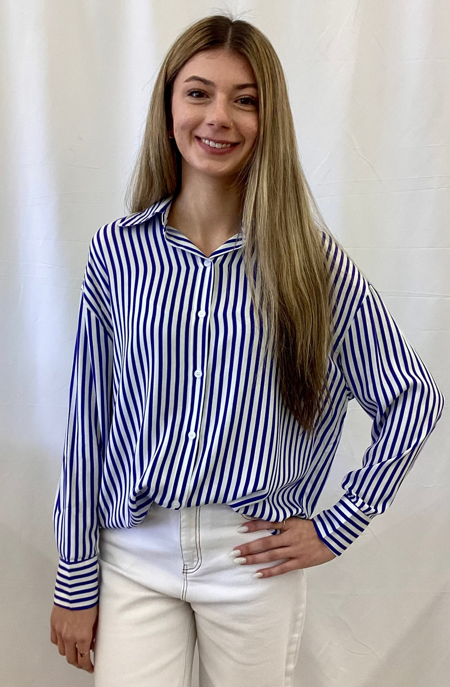 7660-B NB Grace & Emma Kathryn Button Up Blue Stripe