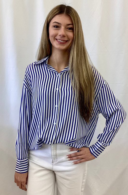 7660-B NB Grace & Emma Kathryn Button Up Blue Stripe