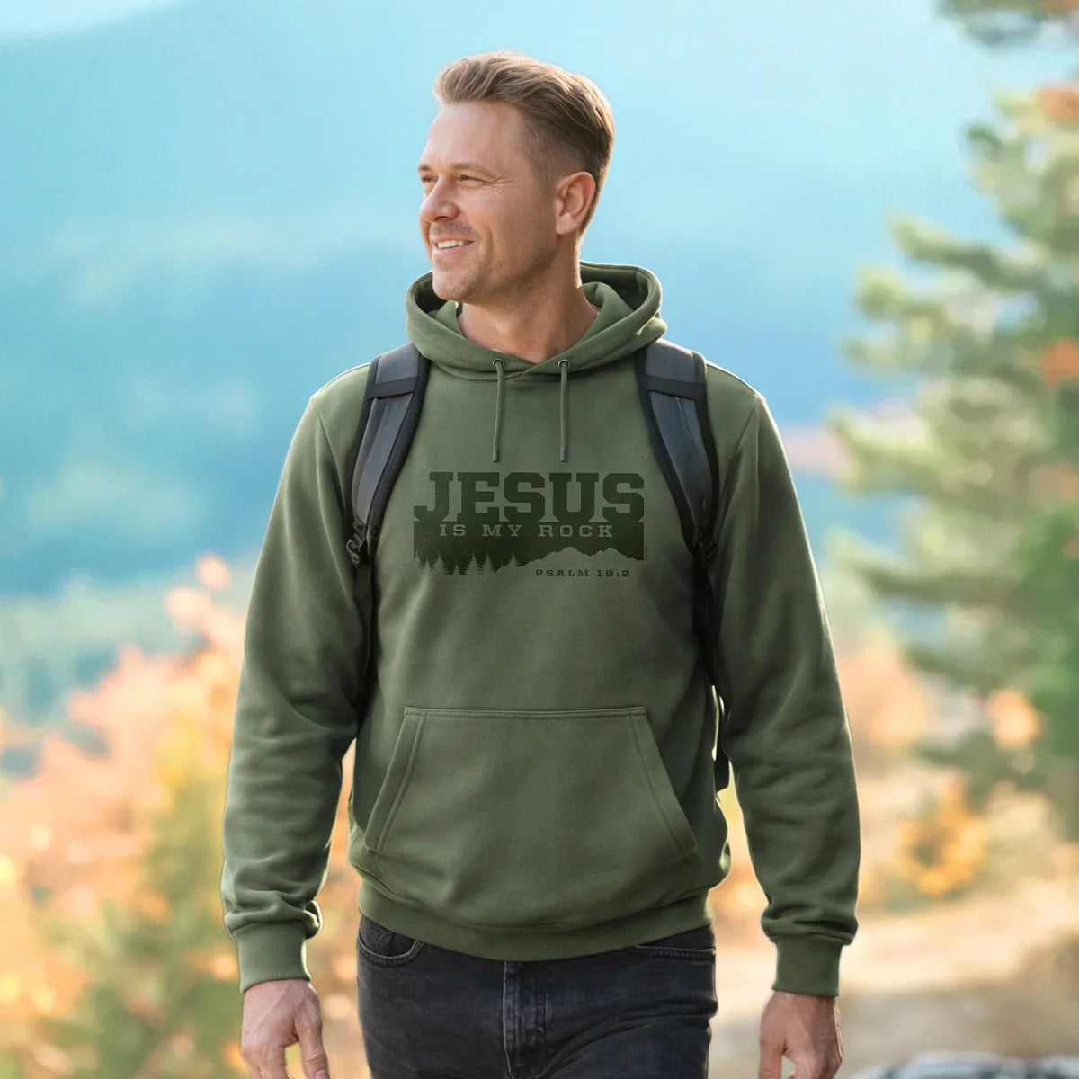 HPS5427 Kerusso Men's Jesus Is My Rock Hoodie Green 0
