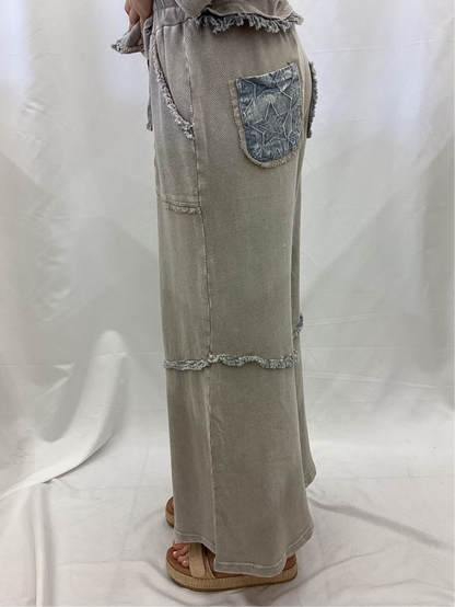 EB90225 Easel Light Ash Star Patch Washed Pant