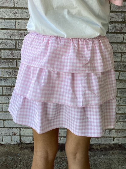 9147L Grace & Emma Gingham Ruffle Pink Skort