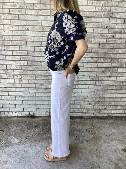 EB57006 Easel White Fray Bottom Denim Pant