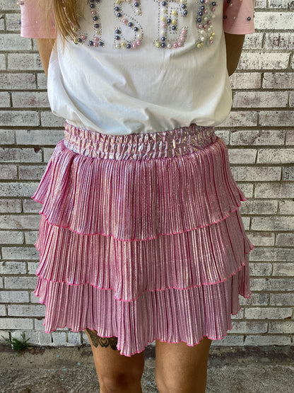 9117L-PK Grace & Emma Shimmer Ruffle Skirt with Shorts in Pink