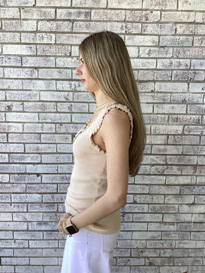 ET71802 Easel Natural Ruffle Hem Knit Sweater Tank