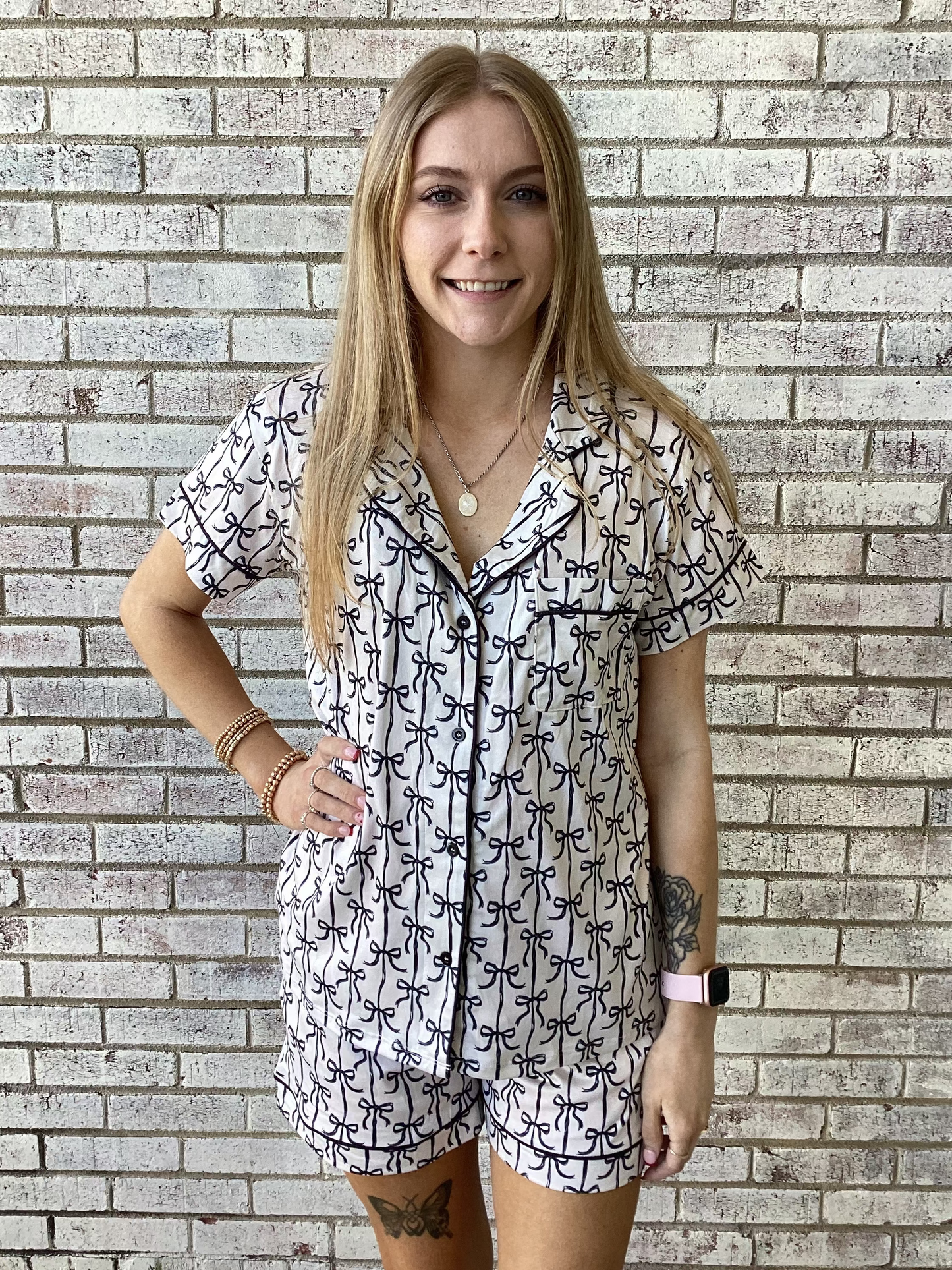 PP-0126-PJ-BTNSET-BLKBOW Simply Southern Black Bow PJ Set