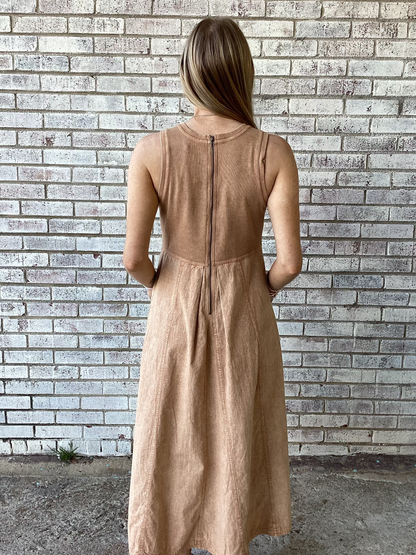 ED25614 Easel Toast Sleeveless Tank Dress Zipper Back