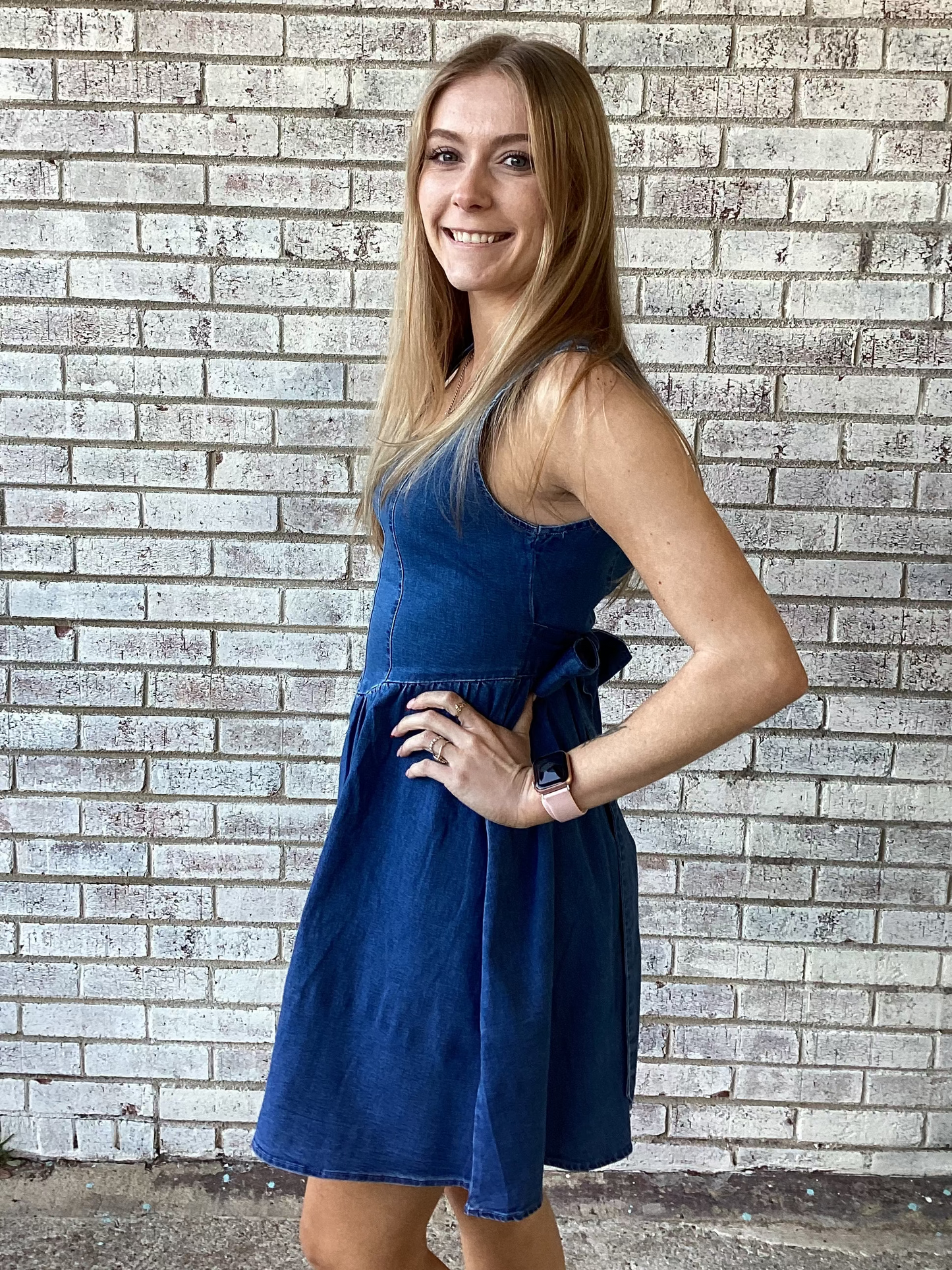PP-0126-DRS-BBYBLU-BOW-DNM Simply Southern Denim Dress