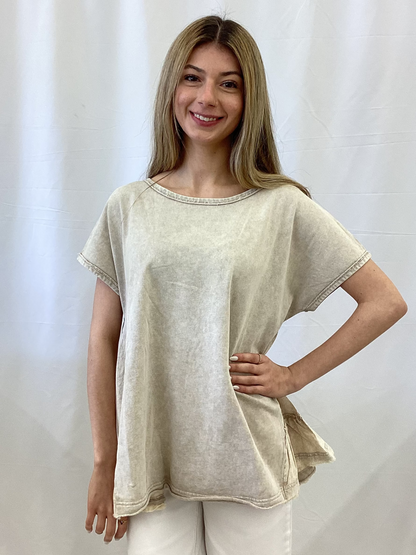 ET29021 Easel Mushroom Short Sleeve Ruffled Baby Doll Top