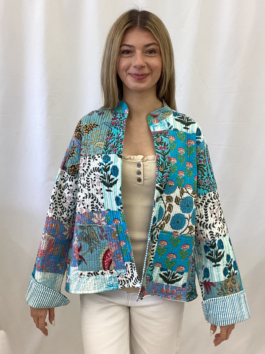 JK4500 Turquoise Pink Floral Jacket