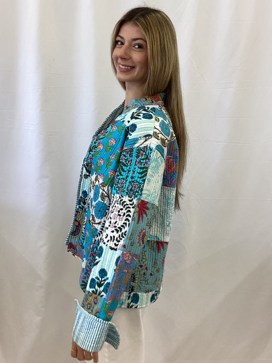 JK4500 Turquoise Pink Floral Jacket