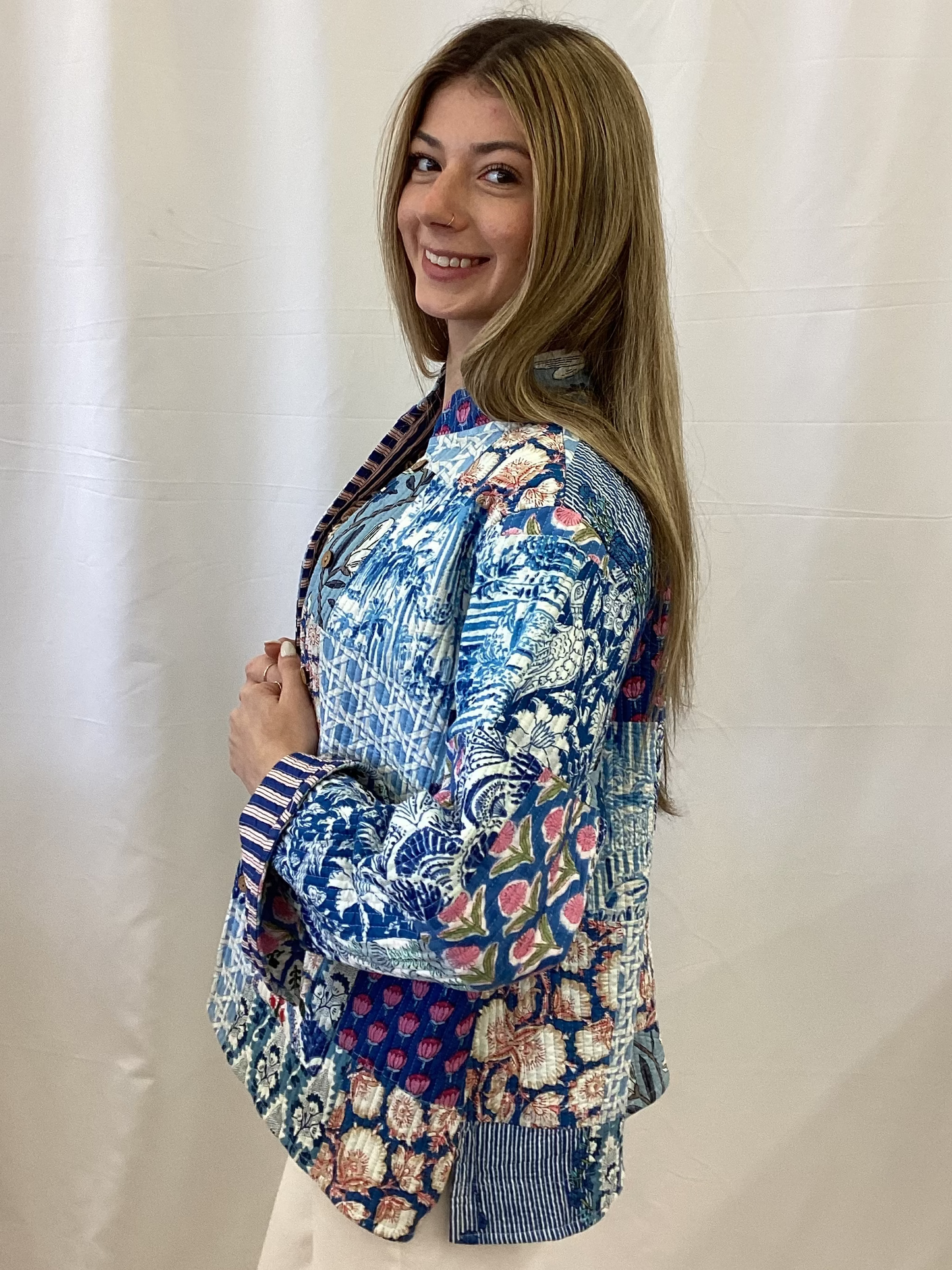 JK5528 Blue Pattern Quilted Jacket