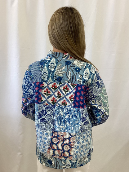 JK5528 Blue Pattern Quilted Jacket