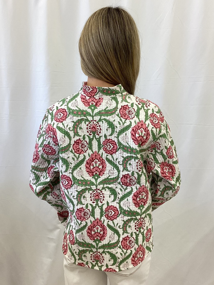 JK5535 Pink Flower Pattern Quilt Jacket