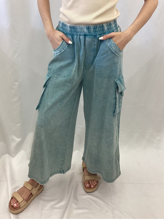 ED57779 Easel Faded Teal Washed Cargo Pants
