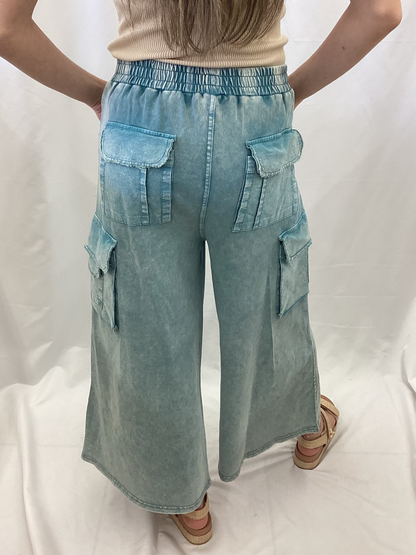 ED57779 Easel Faded Teal Washed Cargo Pants